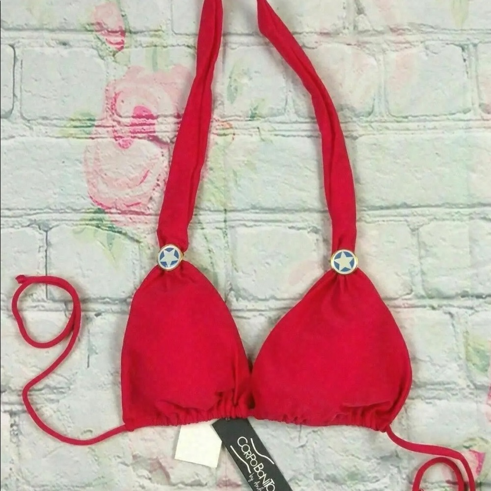 Corpo Bonito Woman Junior Red Bikini Top Halter Style.